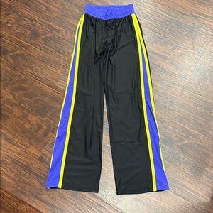 Black Track Pants with purple and Yellow Stripes